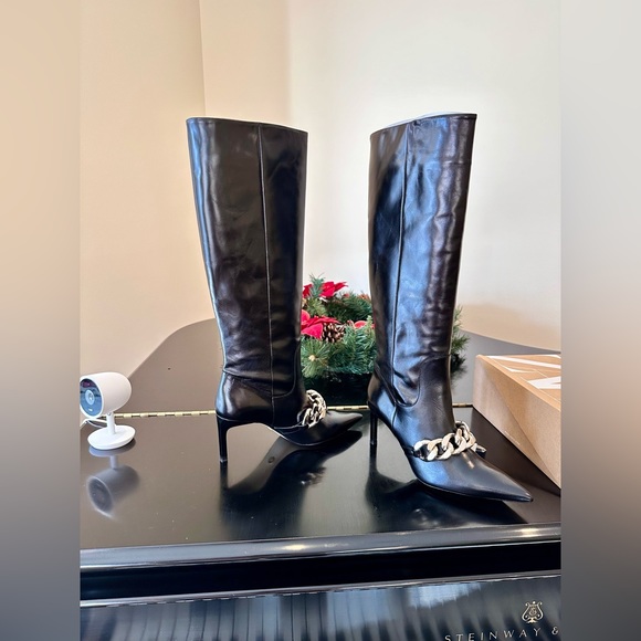 NWT Bloggers Favorite Rare Zara High Heeled Chunky Chain Detail Leather Boots - Picture 13 of 17
